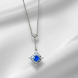 Bomb Party BP Drop Necklace - Blue and CZ Stones - Rhodium Plated